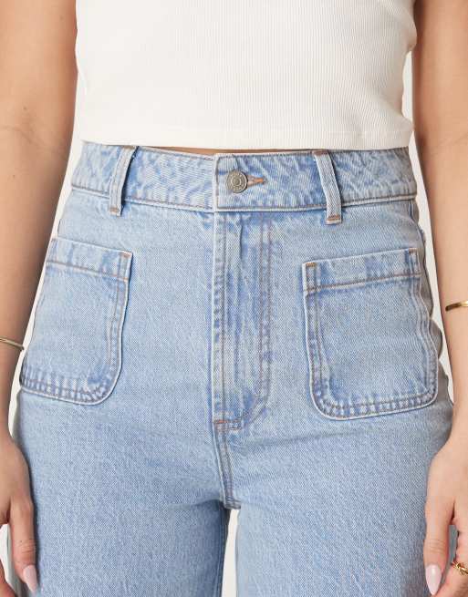 ASOS DESIGN - Lyseblå jeans med høj talje, vide ben og lommer foran , 4 af 5