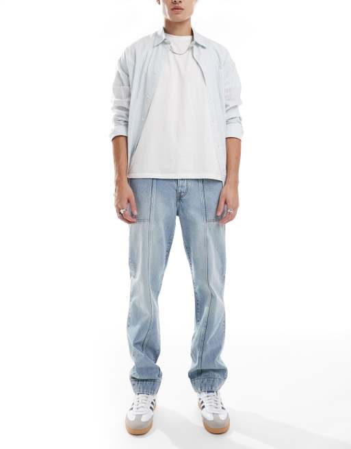 ASOS DESIGN - Lyseblå jeans med lige ben og paneldetaljer