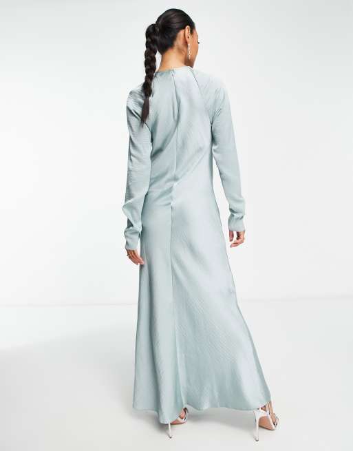 ASOS DESIGN - Lyseblå maxikjole med skråsnit og knapper i satin, 4 af 4