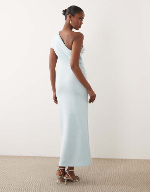ASOS DESIGN - Lyseblå midikjole i scubalignende materiale med asymmetrisk snit og oneshoulder-design samt metaldetalje, 4 af 4