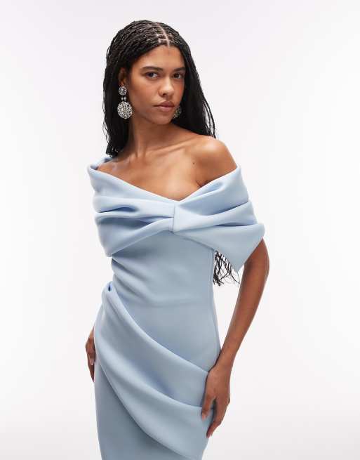 ASOS DESIGN - Lyseblå midikjole med overdrevet bardot-snit i scuba-lignende stof, 3 af 4