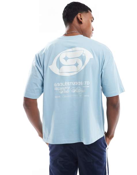 ASOS DESIGN - Lyseblå og oversized T-shirt med firkantet pasform og 'street'-grafik - view 1