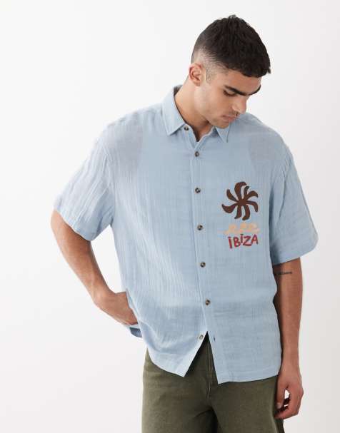 ASOS DESIGN - Lyseblå oversized skjorte i dobbeltstof med brodering på brystet - view 1