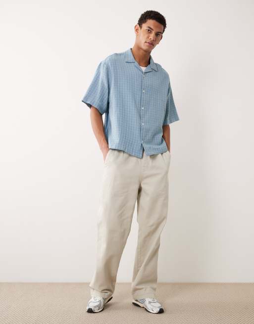 ASOS DESIGN - Lyseblå oversized skjorte med reverskrave og teksturerede tern i firkantet pasform, 2 af 5