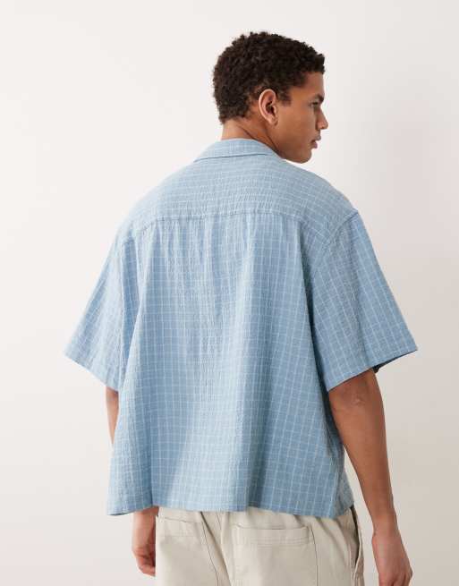 ASOS DESIGN - Lyseblå oversized skjorte med reverskrave og teksturerede tern i firkantet pasform, 5 af 5