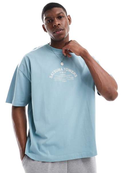 ASOS DESIGN - Lyseblå oversized T-shirt med grafisk tekstprint - view 1