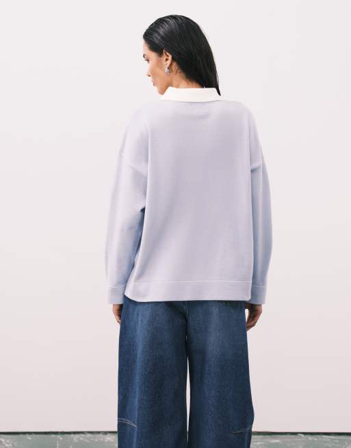 ASOS DESIGN - Lyseblå poloskjorte med kontrasterende krave i fin strik, 3 af 4