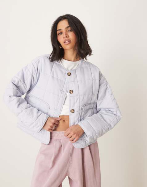 ASOS DESIGN - Lyseblå, quiltet og cropped jakke uden krave - view 1