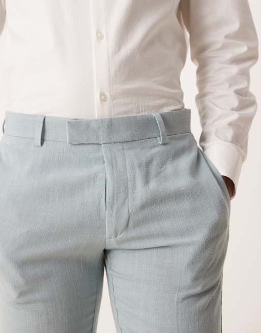 ASOS DESIGN - Lyseblå skinny-habitbukser i hørblanding med mikrotekstur, 5 af 5