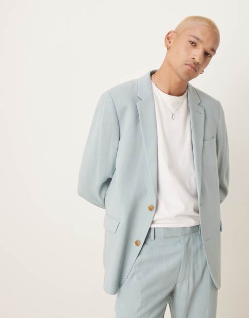 ASOS DESIGN - Lyseblå skinny-habitjakke i hørblanding med mikrotekstur
