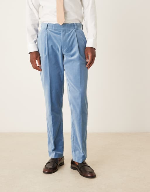 ASOS DESIGN - Lyseblå slim-habitbukser i bomuldsvelour med læg foran, 2 af 5