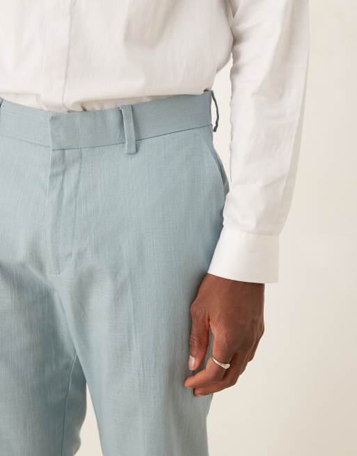 ASOS DESIGN - Lyseblå slim-habitbukser i hørlook med plisseringer foran, 5 af 5