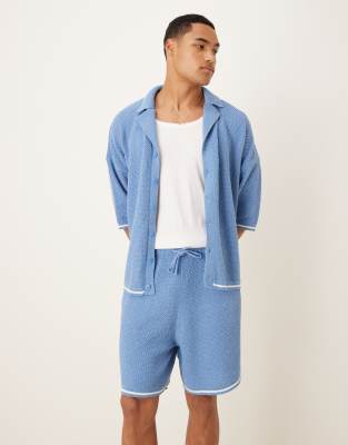 ASOS DESIGN - Lyseblå strikkede shorts med oversized pasform - Del af sæt - view 1