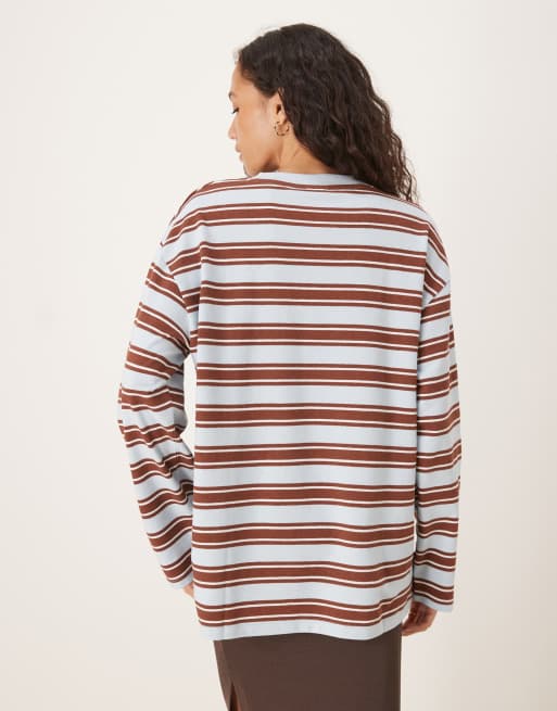 ASOS DESIGN - Lyseblå T-shirt med tekstur og chokoladebrune striber, 4 af 4