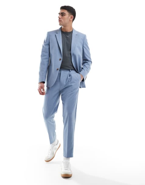 ASOS DESIGN - Lyseblå tapered habitbukser i bomuldsblanding - view 1
