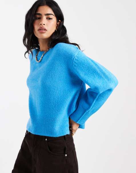 ASOS DESIGN - Lyseblå trøje med rund hals og firkantet pasform samt slidsdetalje i siden - view 1