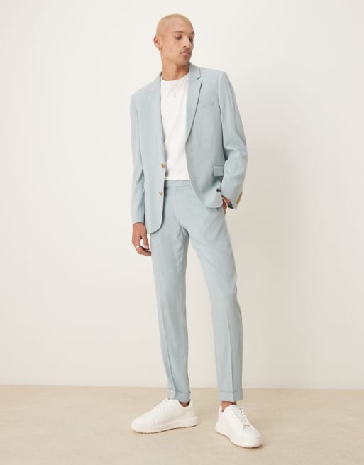 ASOS DESIGN - Lyseblåt skinny-jakkesæt med mikrotekstur i hørblanding