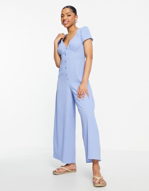 ASOS DESIGN - Lyseblåt tea-jumpsuit i boblecrepe med små ærmer og knapper foran, 2 af 4
