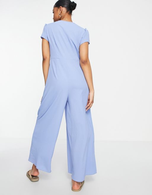 ASOS DESIGN - Lyseblåt tea-jumpsuit i boblecrepe med små ærmer og knapper foran, 3 af 4