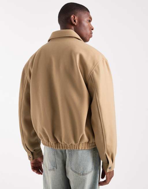ASOS DESIGN - Lysebrun Harrington-jakke med firkantet pasform i uldlook, 3 af 5