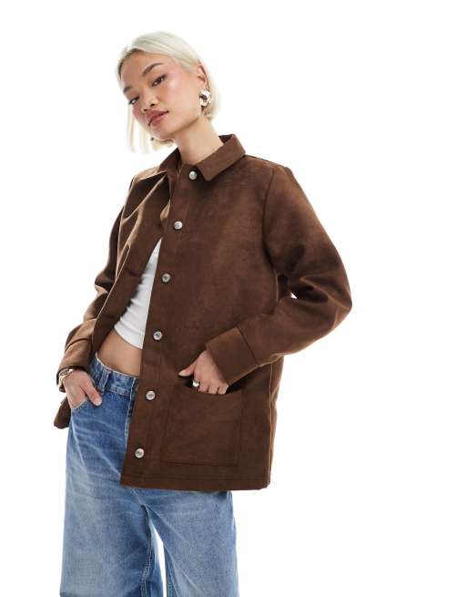 ASOS DESIGN - Lysebrun jakke i imiteret ruskind med firkantet pasform