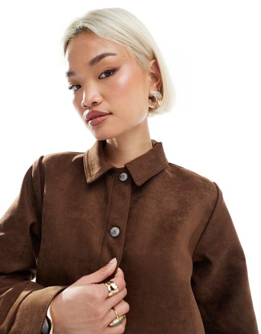 ASOS DESIGN - Lysebrun jakke i imiteret ruskind med firkantet pasform, 2 af 4