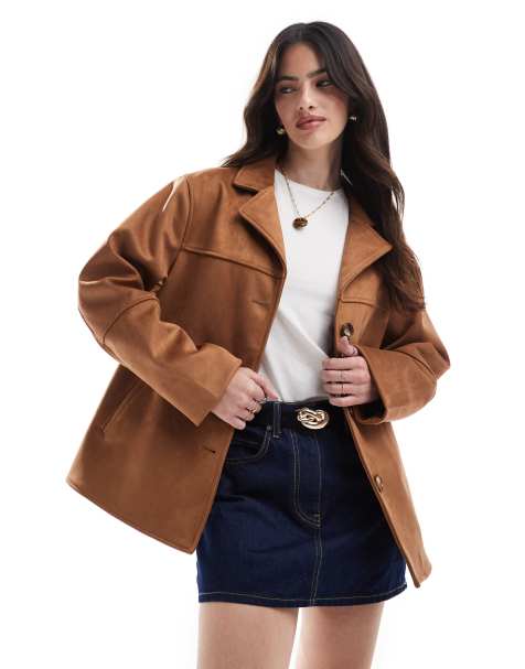 ASOS DESIGN - Lysebrun jakke i imiteret ruskind med knapper foran - view 1