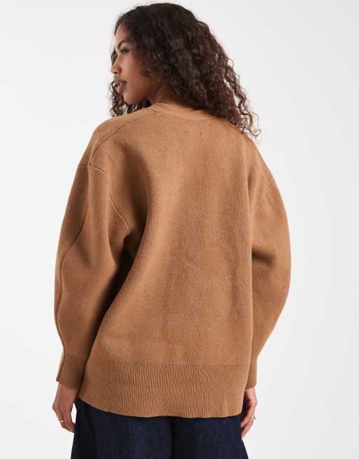 ASOS DESIGN - Lysebrun og oversized boyfriend-cardigan i garn med struktur, 4 af 4