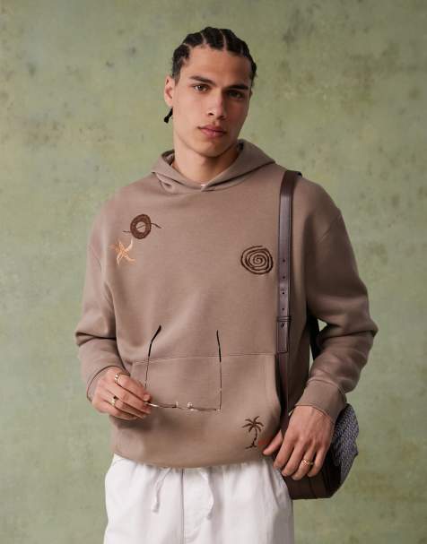 ASOS DESIGN - Lysebrun og oversized hættetrøje med print og broderi - view 1