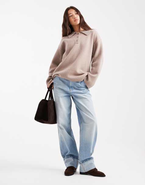 ASOS DESIGN - Lysebrun poloskjorte i lammeuld - view 1