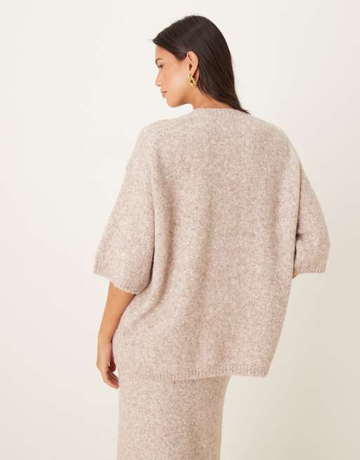 ASOS DESIGN - Lysebrun T-shirt-trøje med rund hals i vamset strik, 3 af 4