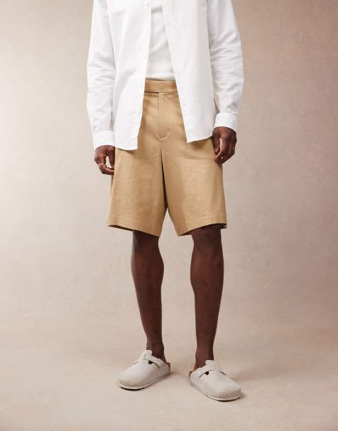 ASOS DESIGN - Lysebrune elegante bermuda-shorts i hørblanding - view 1