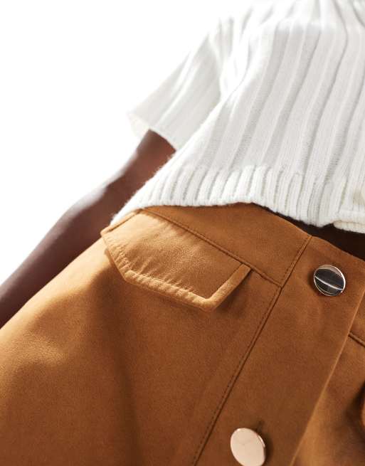 ASOS DESIGN - Lysebrunt skort med knapper foran og lommedetalje i imiteret ruskind, 5 af 5