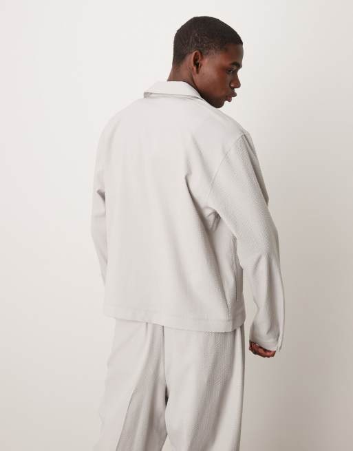 ASOS DESIGN - Lysegrå elegant Harrington-jakke i bæk-og-bølge-stof - Del af sæt, 3 af 4