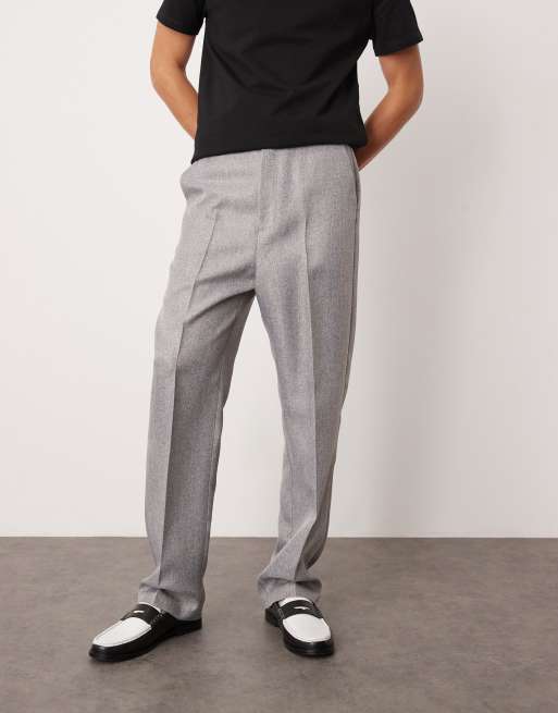 ASOS DESIGN - Lysegrå elegante bukser med høj talje, lige ben og sildebensmønster