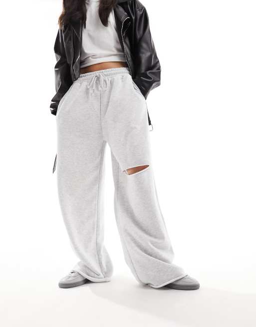 ASOS DESIGN - Lysegrå melerede joggingbukser med lige ben og flænge på knæet, 3 af 5
