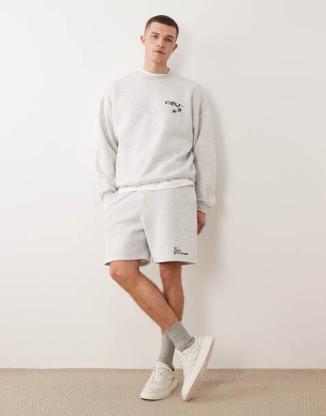 ASOS DESIGN - Lysegrå melerede og oversized shorts med print - Del af sæt - view 1