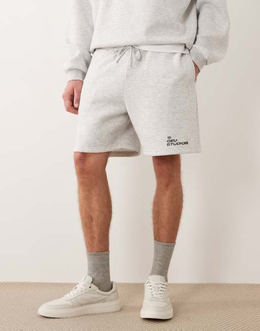 ASOS DESIGN - Lysegrå melerede shorts med løstsiddende pasform og print - Del af sæt, 3 af 5