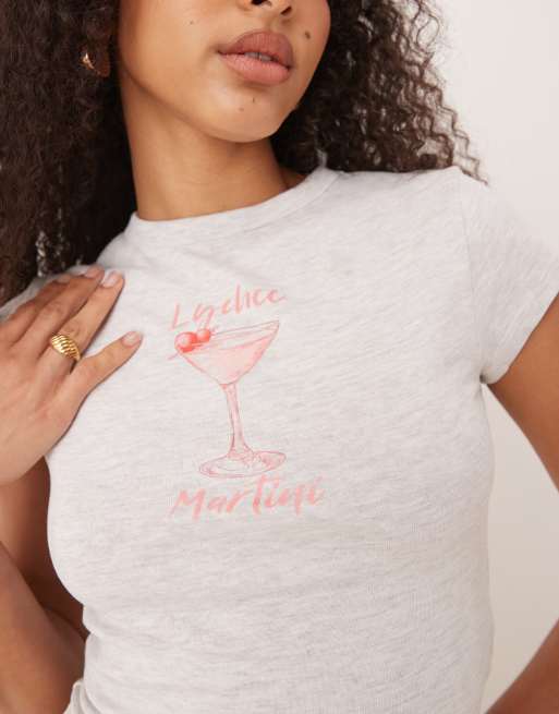 ASOS DESIGN - Lysegrå meleret baby-T-shirt med Lychee Martini-cocktailgrafik, 2 af 4