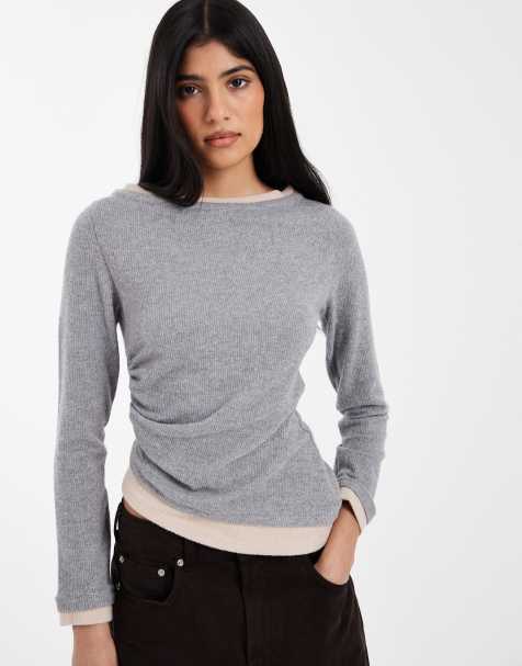 ASOS DESIGN - Lysegrå meleret og superblød top i to lag med rynker i siden - view 1