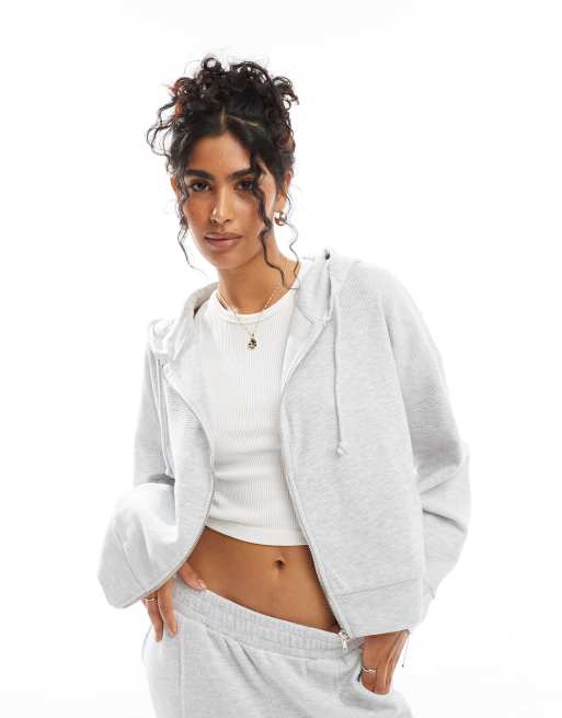 ASOS DESIGN - Lysegrå meleret vaflet langærmet trøje med lynlås - Del af sæt