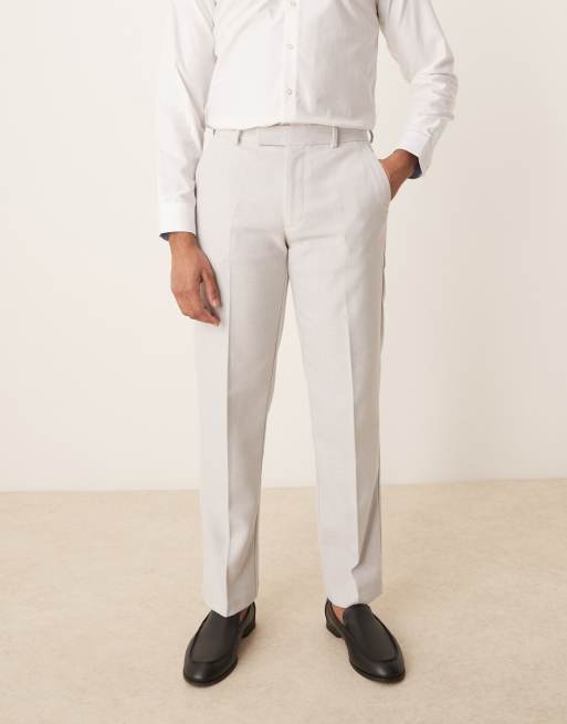 ASOS DESIGN - Lysegrå og elegante bukser i uldblanding med lige ben og sildebensmønster