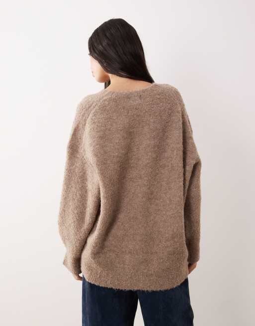 ASOS DESIGN - Lysegrå oversized boyfriend-cardigan med høj V-hals i bouclé, 2 af 4