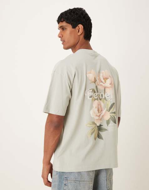 ASOS DESIGN - Lysegrå oversized T-shirt med blomstergrafik - view 1