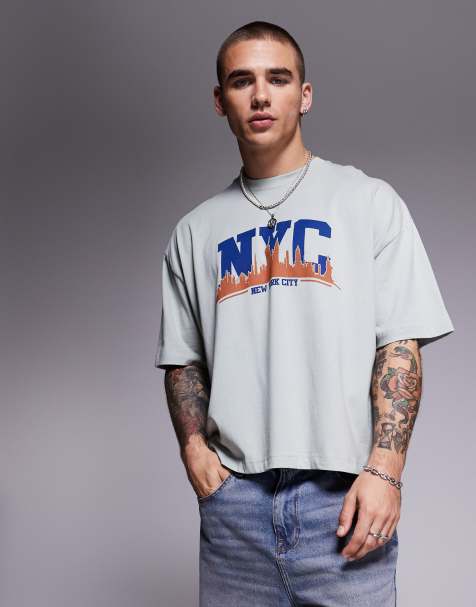 ASOS DESIGN - Lysegrå oversized T-shirt med bygrafik på brystet i firkantet pasform - view 1