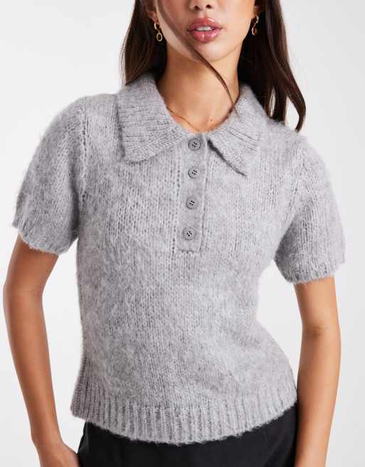 ASOS DESIGN - Lysegrå polotrøje med korte ærmer i børstet strik - Del af sæt, 2 af 4