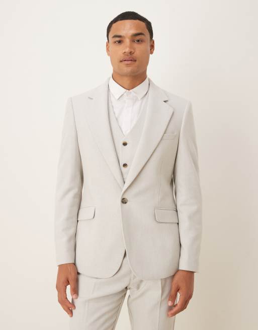 ASOS DESIGN - Lysegråt skinny-jakkesæt med sildebensmønster i uldblanding, 4 af 4
