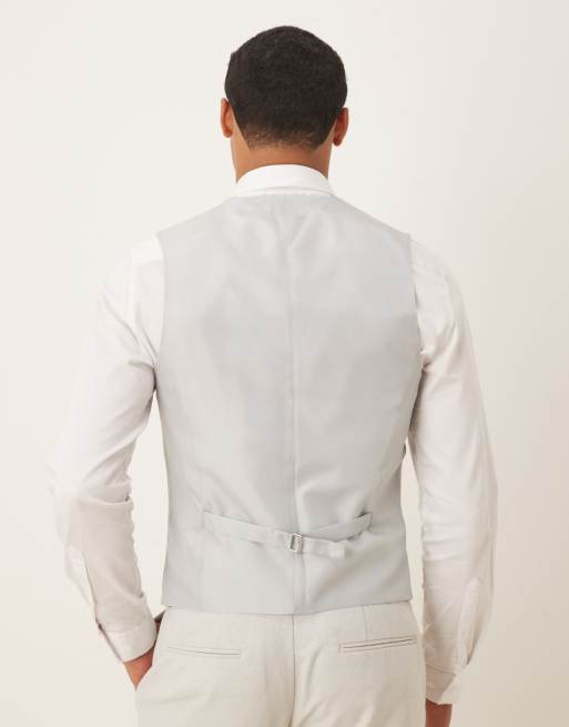 ASOS DESIGN - Lysegrå skinny-habitvest i uldblanding med sildebensmønster, 3 af 5