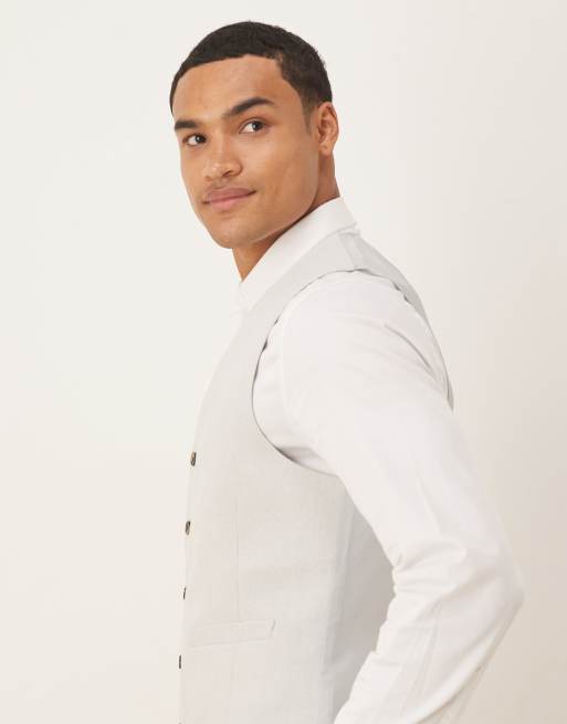 ASOS DESIGN - Lysegrå skinny-habitvest i uldblanding med sildebensmønster, 4 af 5
