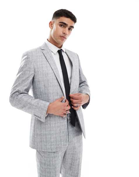 ASOS DESIGN - Lysegrå tekstureret slim fit-habitjakke fremstillet med bomuld - view 1
